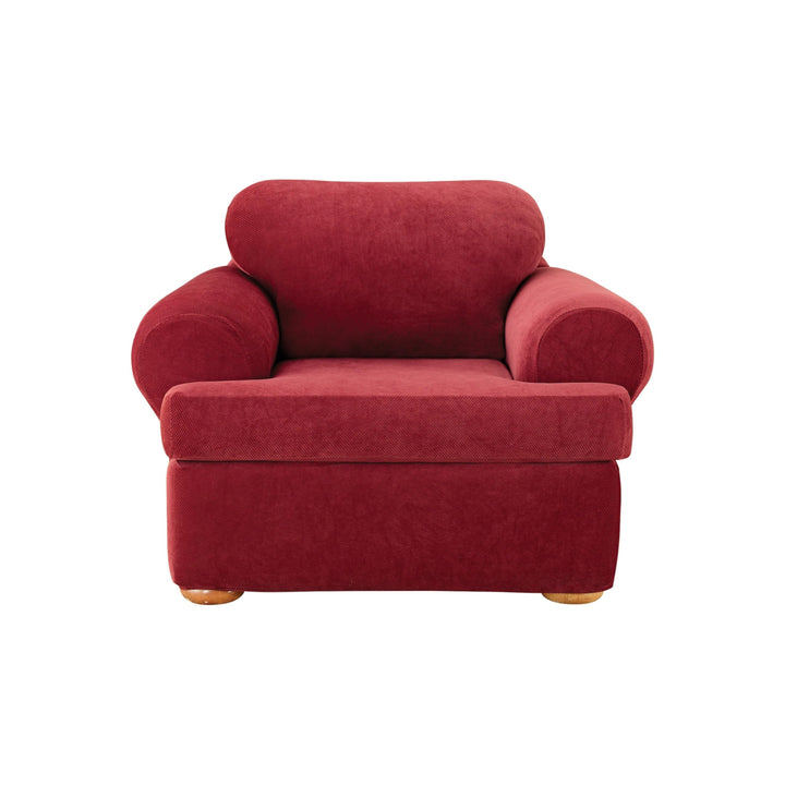 Stretch 2 Piece T Cushion Chair Slipcover Red Solid Polyester Fabric Protection - Diamond Home USA