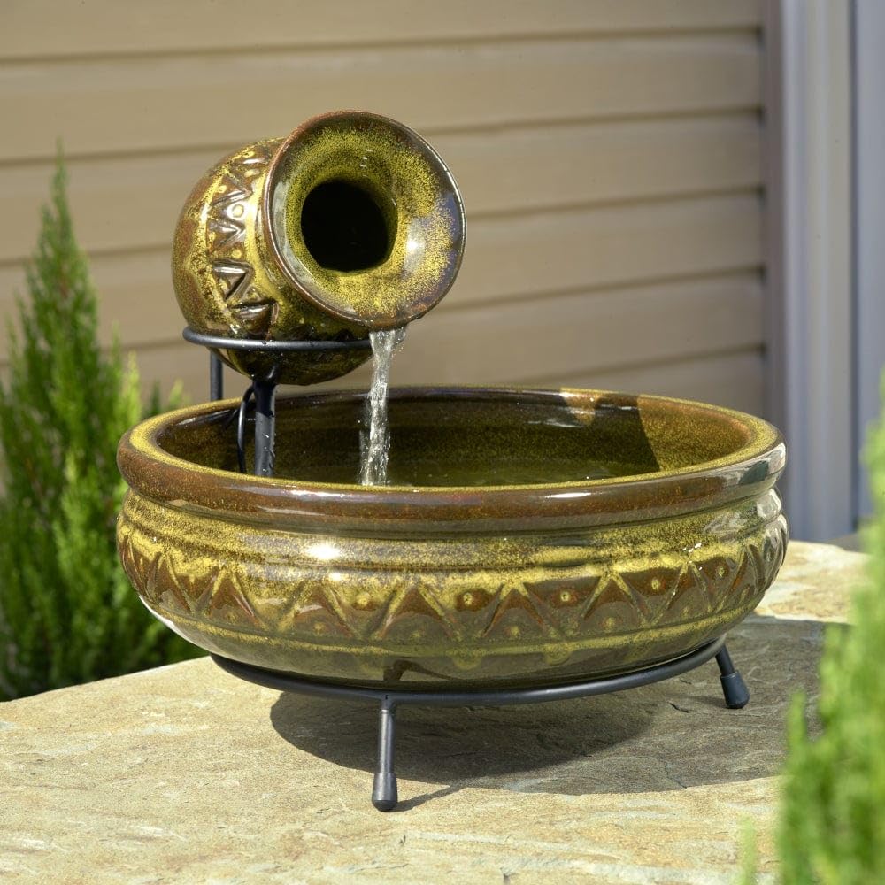Solar Jug Fountain Green Ceramic - Diamond Home USA