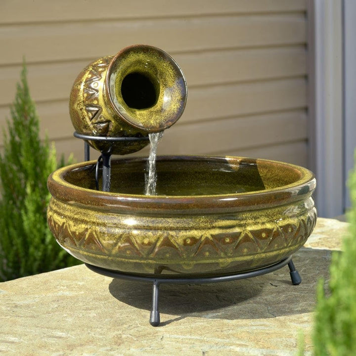 Solar Jug Fountain Green Ceramic - Diamond Home USA