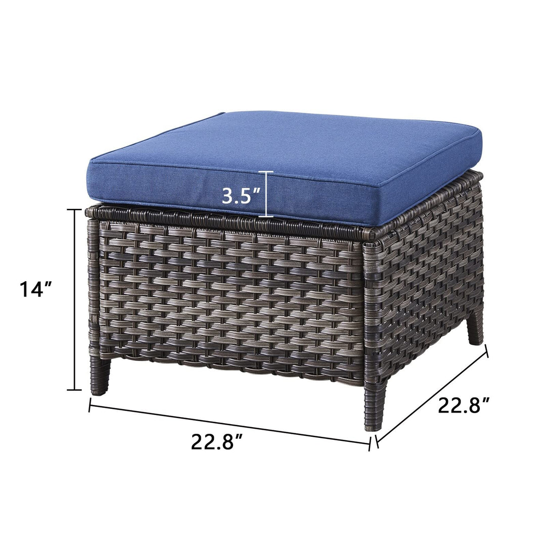 Outdoor Rattan Ottomans Wicker with Blue Cushion (Set of 2) Black Modern - Diamond Home USA