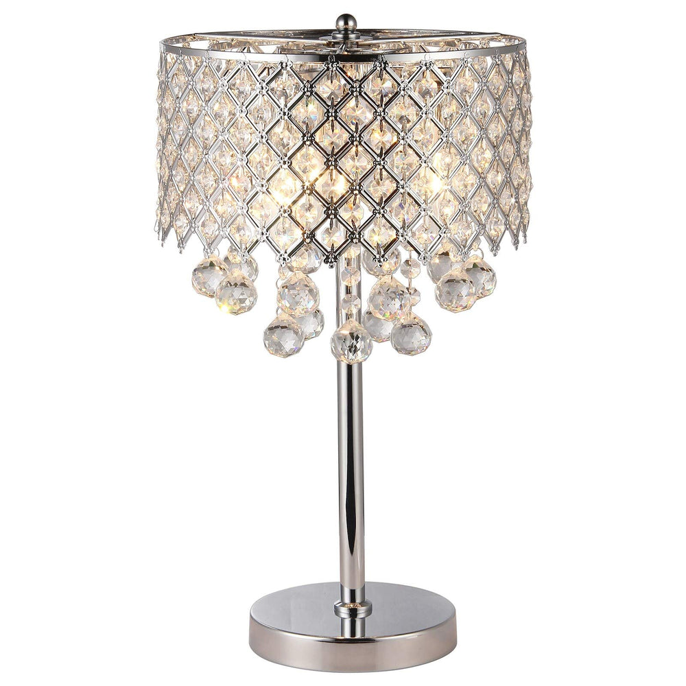 Chrome 3-Light Table Lamp with Crystal Bead Drum Shade Glam Dimmable - Diamond Home USA