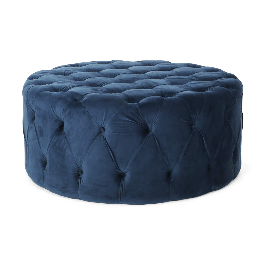 Christopher Knight Home Sabina Round Tufted Velvet Ottoman Blue - Diamond Home USA