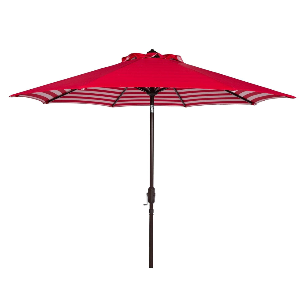 Inside Out Striped 9 Ft Crank Red/White Outdoor Umbrella Red Stripe Classic - Diamond Home USA