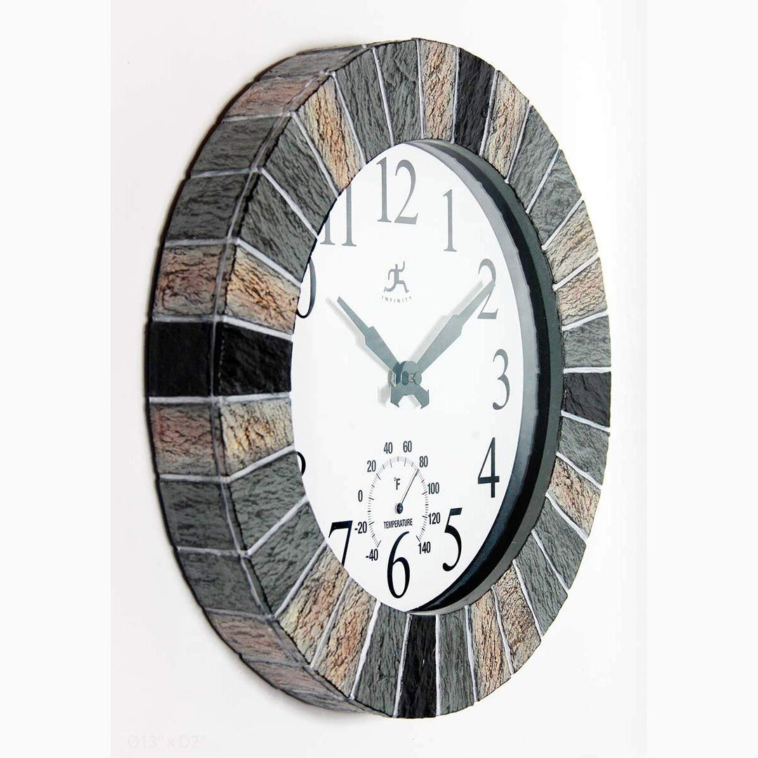 13" in/Outdoor Faux Slate Clock Multi Color Round Plastic - Diamond Home USA