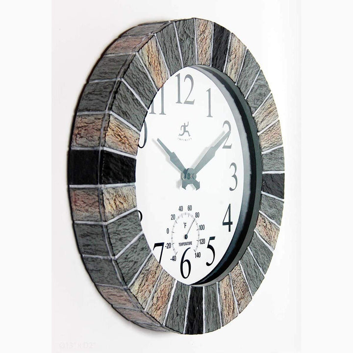 13" in/Outdoor Faux Slate Clock Multi Color Round Plastic - Diamond Home USA