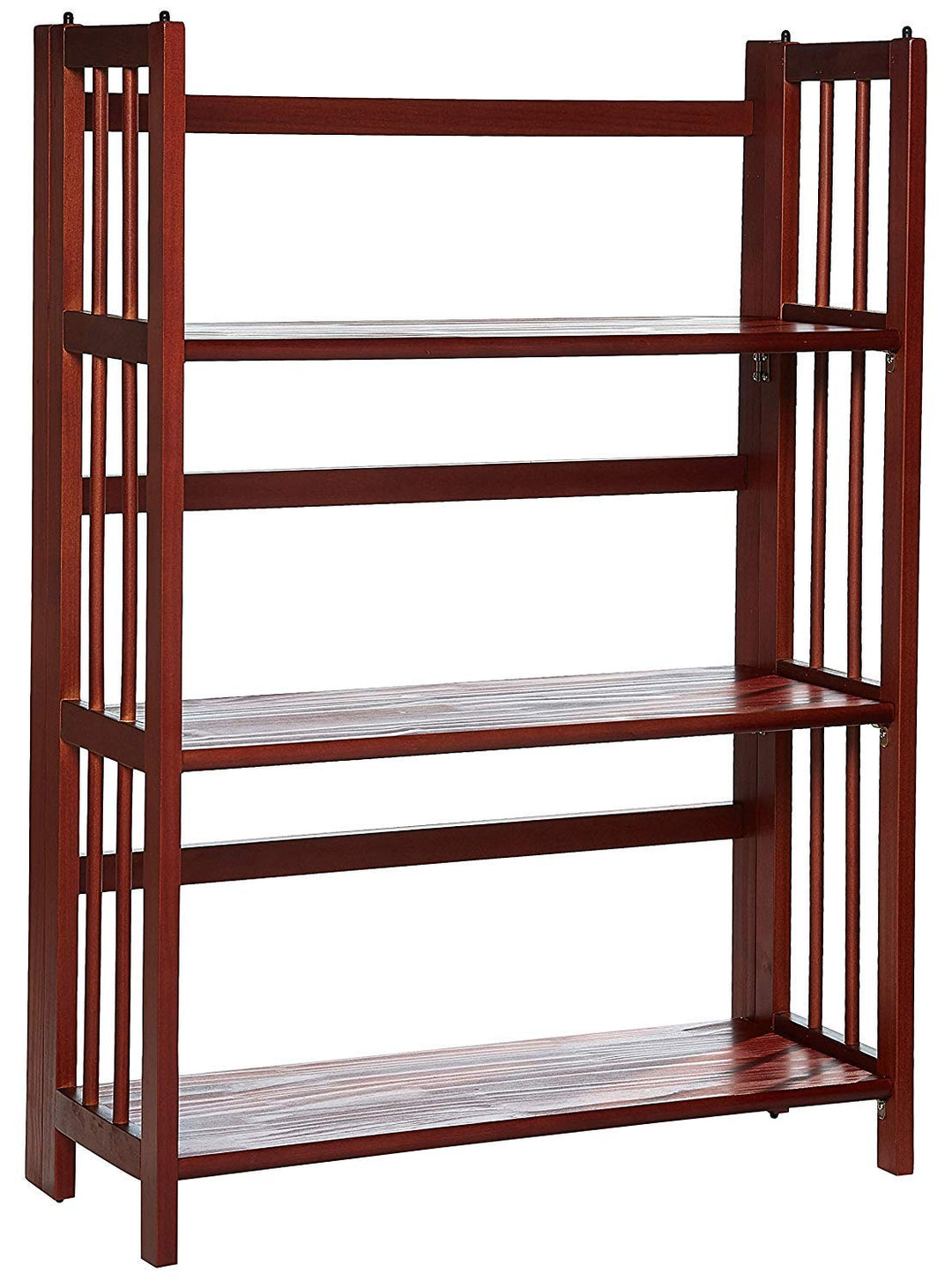 Walnut Wide Folding Bookcase Collapsible Book Case 3 Shelf Fold Up Wooden