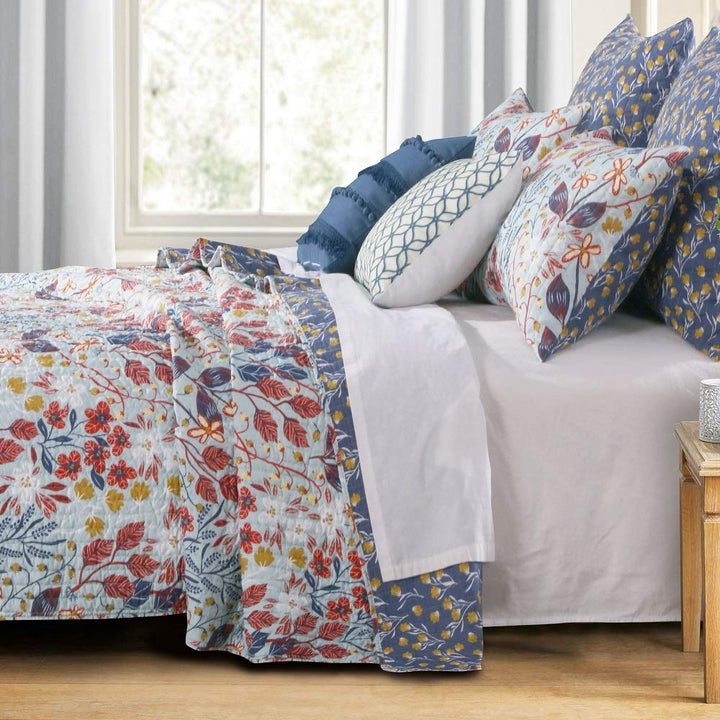 3 Piece French Country Slate Blue Quilt Contemporary Style Free Flowing Queen/Full - Queen - Diamond Home USA