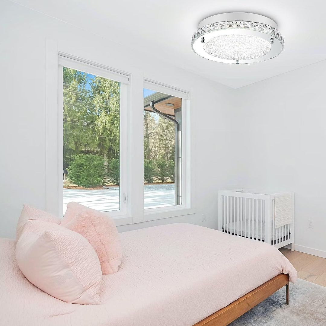 Crystal Ceiling Light Minimalist Led Flush Mount Fixture 13-inch Clear Modern - Diamond Home USA