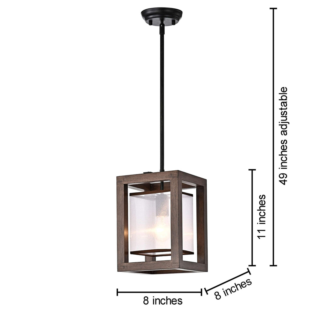 1 Light Antique Black Metal Natural Wood Fabric Shade Pendant Modern - Diamond Home USA