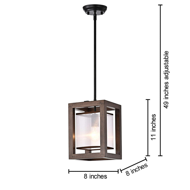 1 Light Antique Black Metal Natural Wood Fabric Shade Pendant Modern - Diamond Home USA