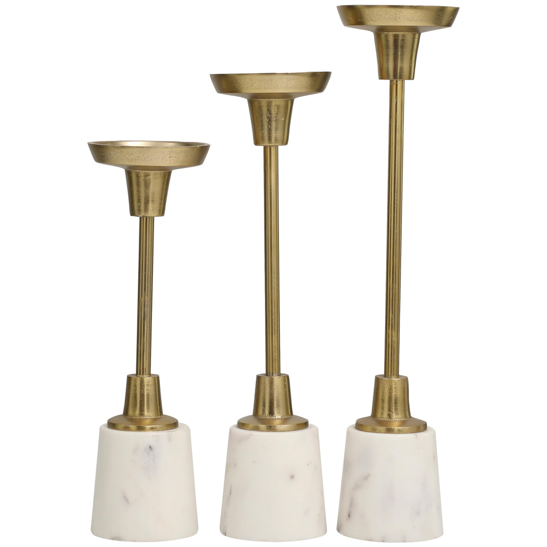Gold Slim Candle Holder with White Marble Base (Set of 3) - Diamond Home USA