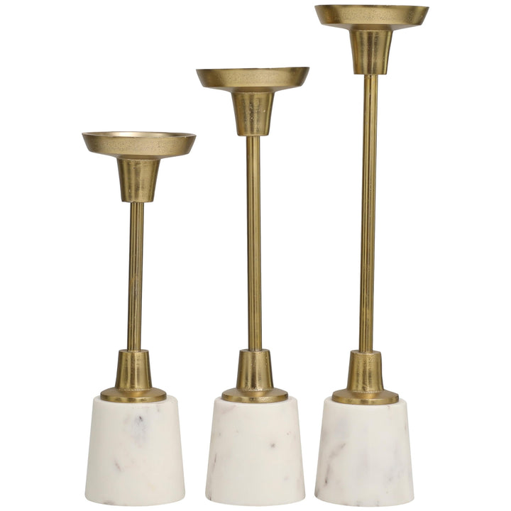 Gold Slim Candle Holder with White Marble Base (Set of 3) - Diamond Home USA