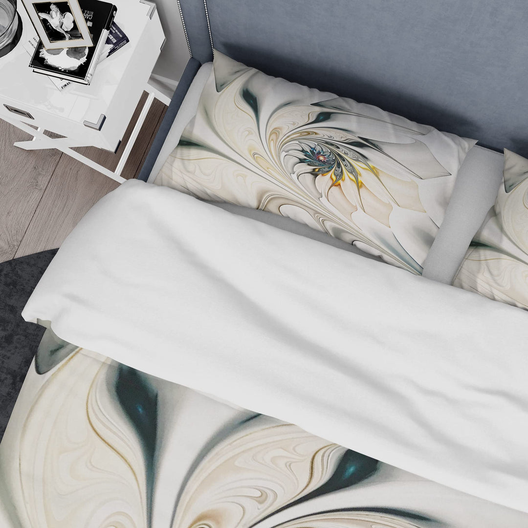 Designart White Stained Glass Floral Art-Modern & Contemporary Duvet Cover King - Diamond Home USA