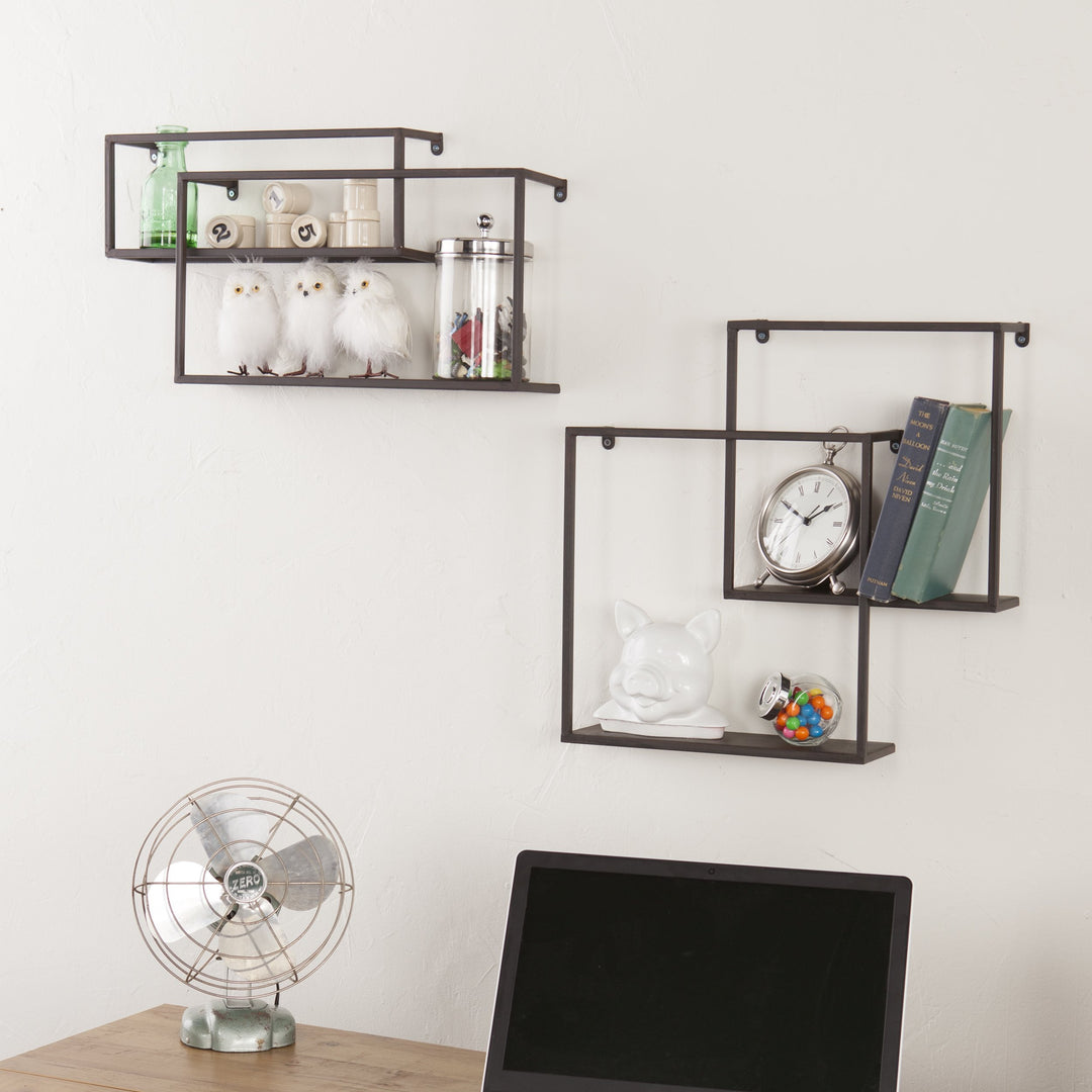 SEI Furniture Zyther Contemporary Metal Wall Shelves 4 pc Set Antique Black - Diamond Home USA
