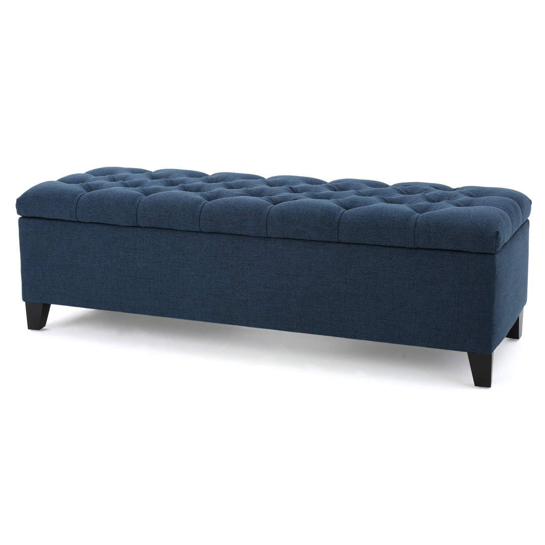 Christopher Knight Home Ottilie Fabric Storage Ottoman Dark Blue 17.75"D x Dark Blue + Dark Brown