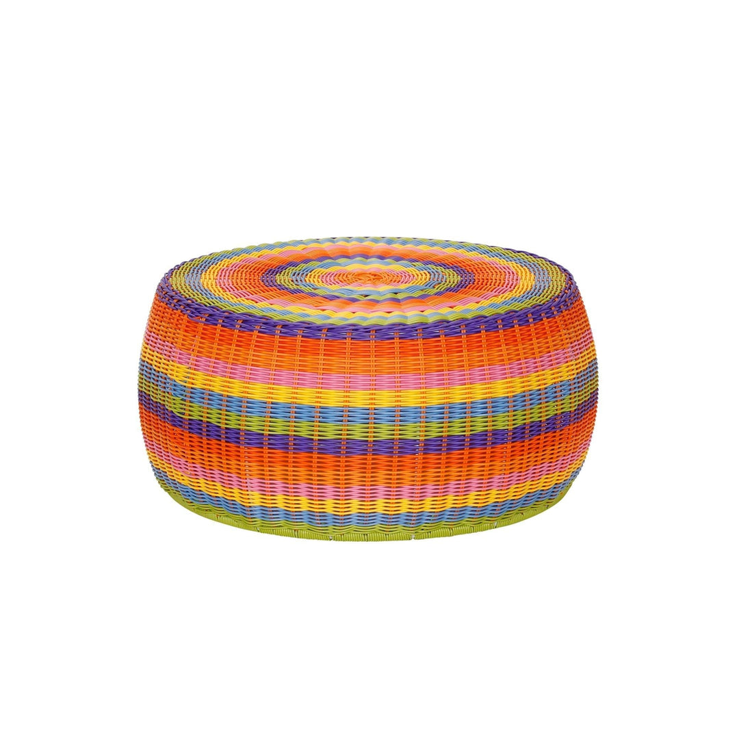 Outdoor Patio Round Wicker Ottoman Colorful Small Rainbow Footstool Rounded
