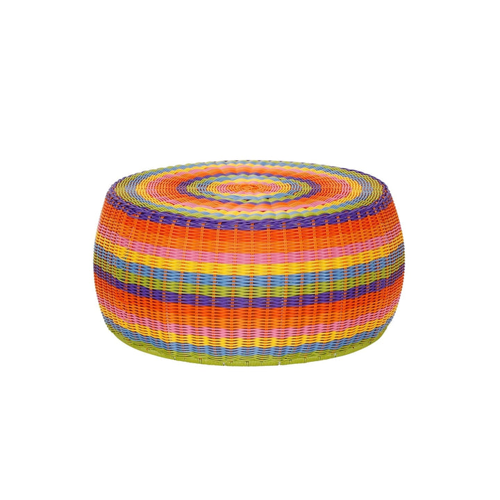 Outdoor Patio Round Wicker Ottoman Colorful Small Rainbow Footstool Rounded
