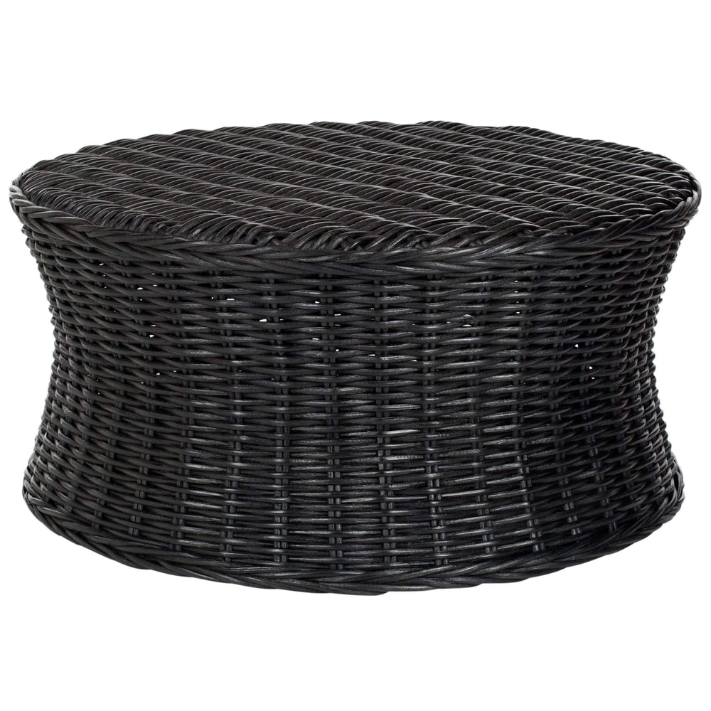 Round Wicker Ottoman Black Large Rattan Coffee Table Rounded Shape Circular - Diamond Home USA