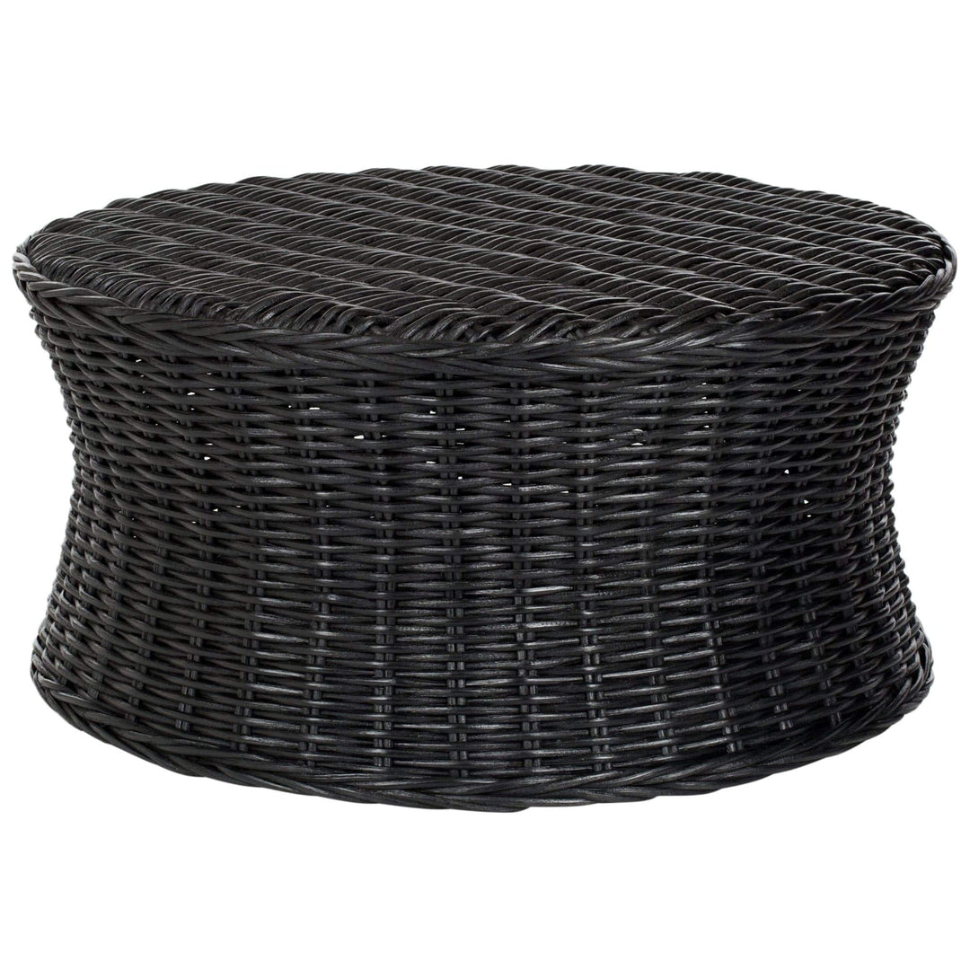Round Wicker Ottoman Black Large Rattan Coffee Table Rounded Shape Circular - Diamond Home USA