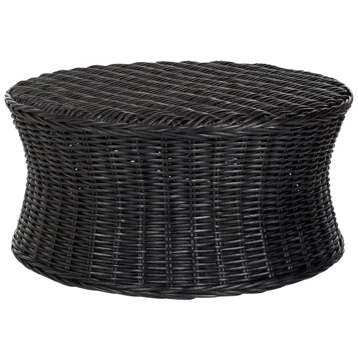 Round Wicker Ottoman Black Large Rattan Coffee Table Rounded Shape Circular - Diamond Home USA