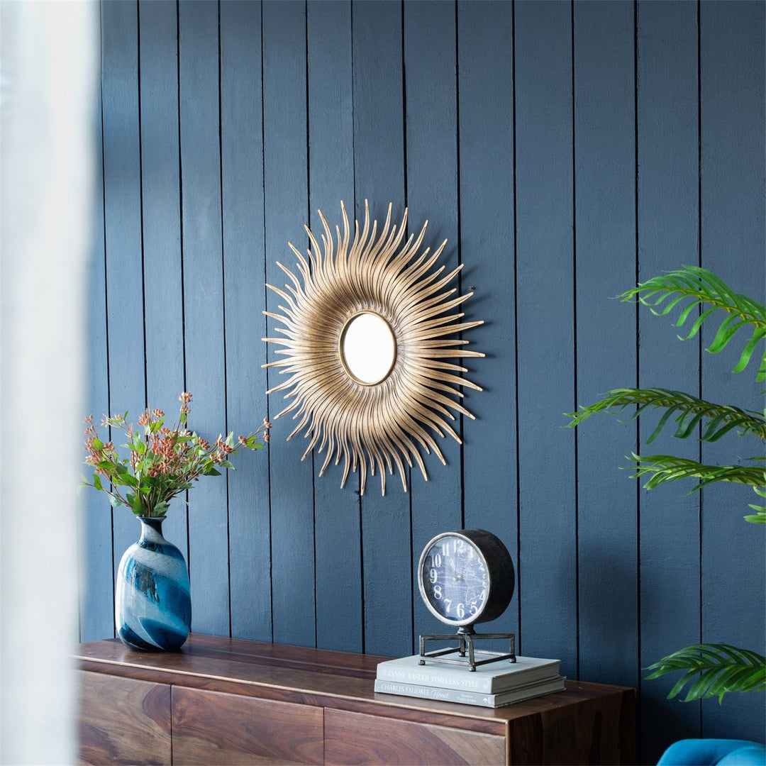 Retro Design Gold Sunburst Metal Decorative Wall Mirror Farmhouse Modern - Diamond Home USA