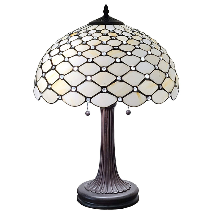 Tiffany Style Table Lamp Banker Jeweled 26" Tall ned Glass White Yellow Clear/White - Diamond Home USA