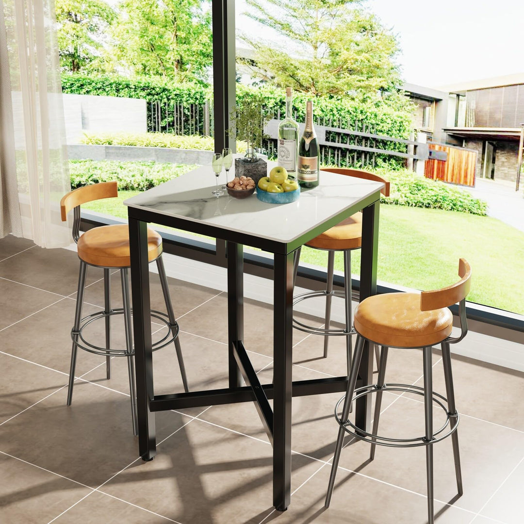 Contemporary Square Cocktail Pub Bar Table Sintered Stone Tabletop White - Diamond Home USA