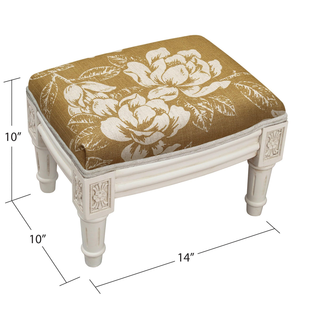 123 Creations Tan Magnolia Footstool with Antique White Finish - Diamond Home USA