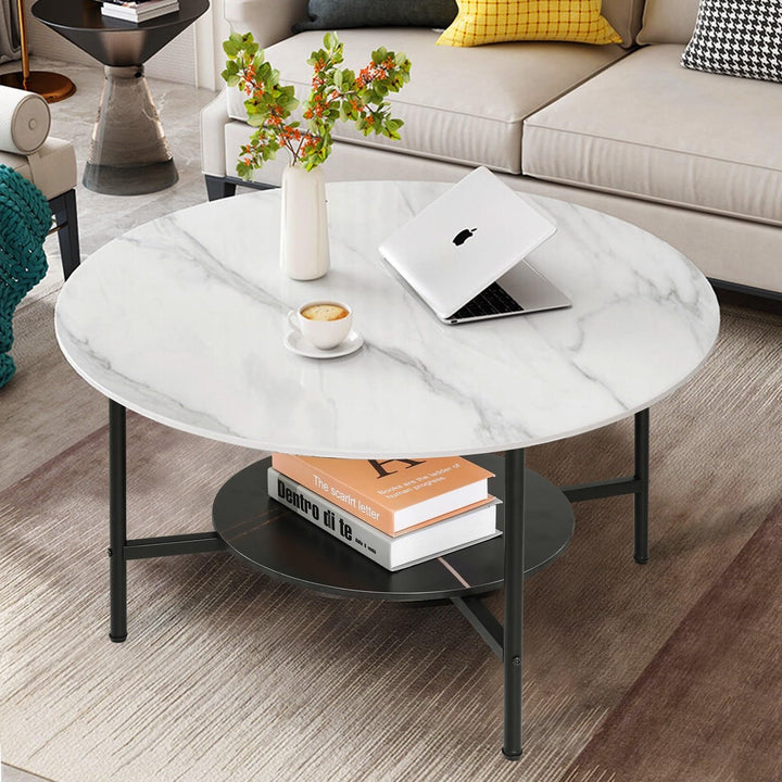 Modern Coffee Tables Round 2 Tier Sintered Stone Tabletop 31.5" W X 18.7" H - Diamond Home USA