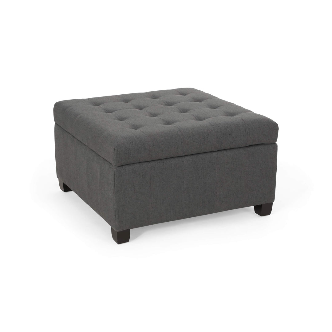 Christopher Knight Home Hedda Tufted Fabric Storage Ottoman Dark Gray+Dark Brown