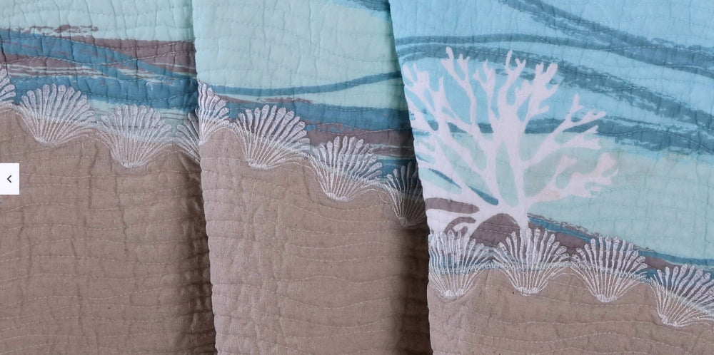 Coastal Seaside Cottage Quilt Lap Throw anket Sea Shell Print Pattern Ocean - Diamond Home USA