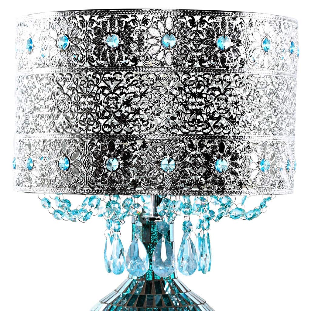 Poetic Wanderlust by Jeweled Metal Shade with Mosaic Base Table Lamp Blue Silver - Diamond Home USA