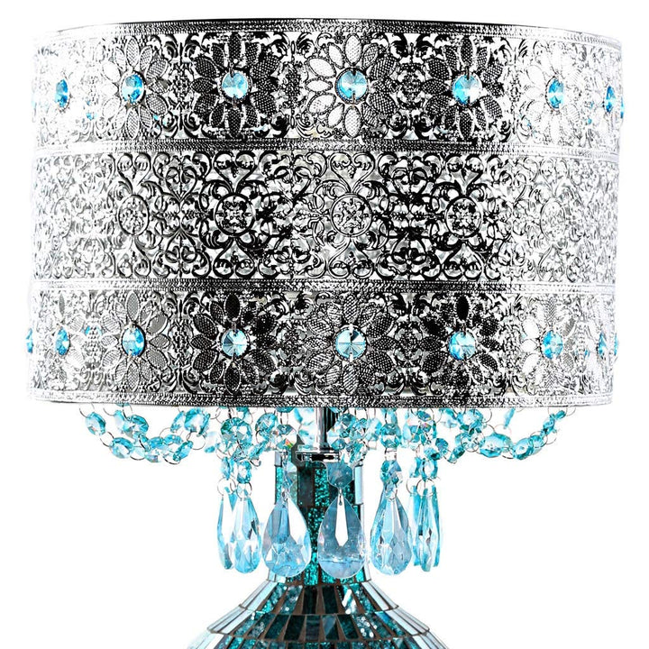 Poetic Wanderlust by Jeweled Metal Shade with Mosaic Base Table Lamp Blue Silver - Diamond Home USA