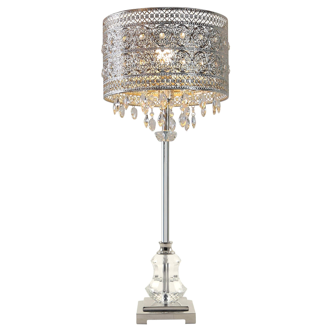 Polished Nickel and Crystal 1-Light Buffet Table Lamp - 12.2" l X 12.2" w 28.75" - Diamond Home USA