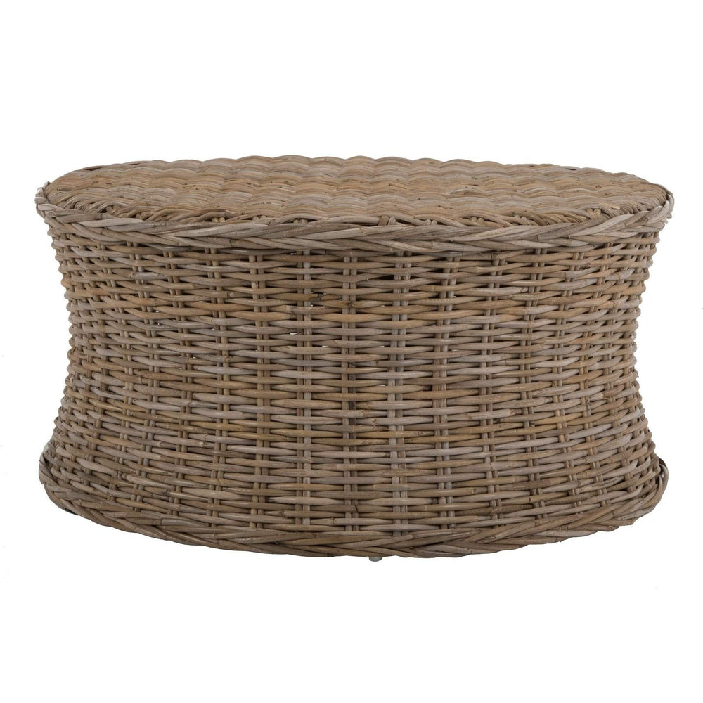 Natural Wicker Ottoman Beige Beach Nautical Coastal Solid Semi-Circle Wood - Diamond Home USA