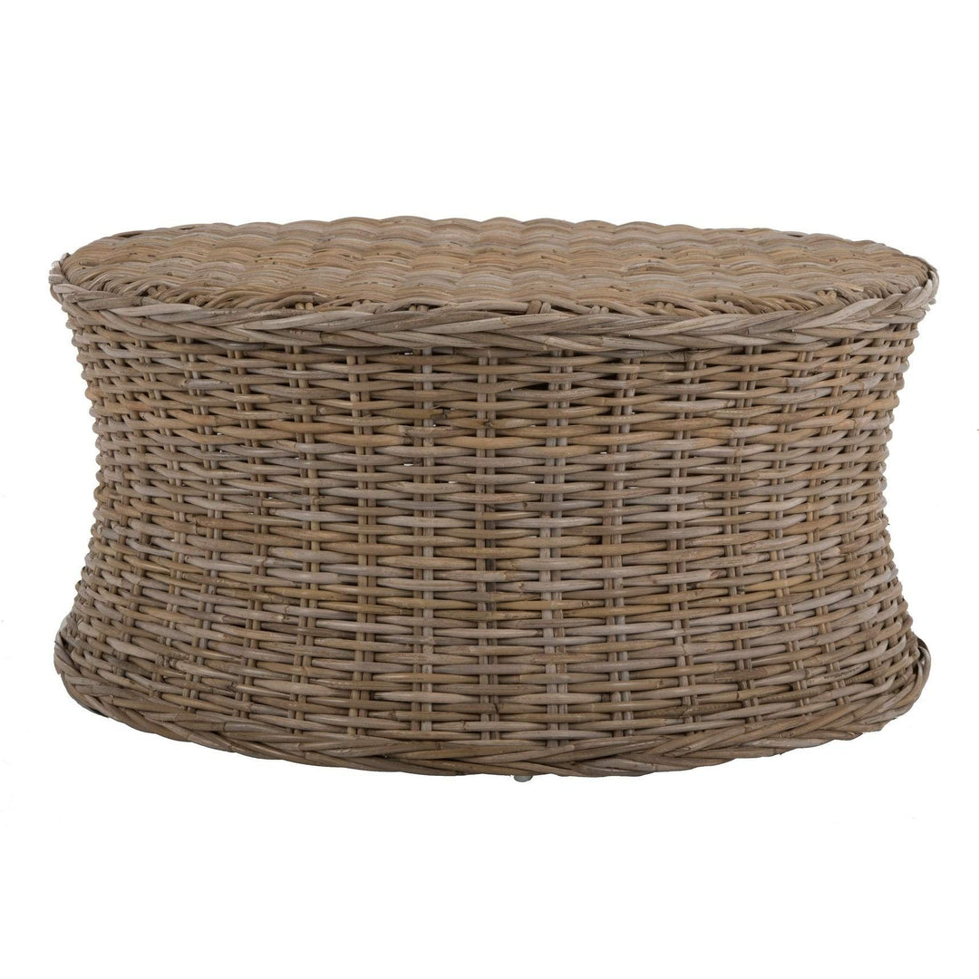Natural Wicker Ottoman Beige Beach Nautical Coastal Solid Semi-Circle Wood - Diamond Home USA