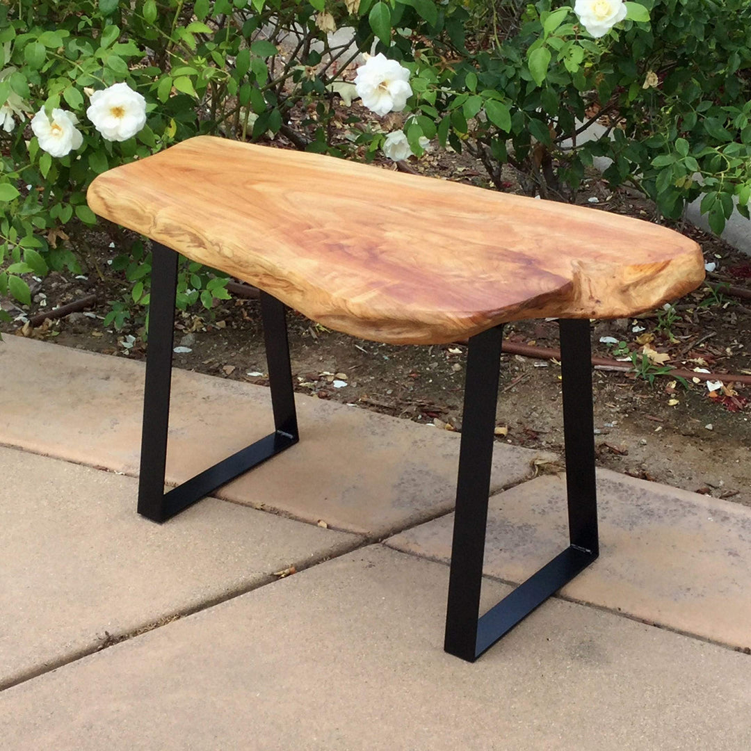 Live Edge Cut Cedar Roots Rustic Stool with Flat Iron Leg Natural Floral Pattern - Diamond Home USA