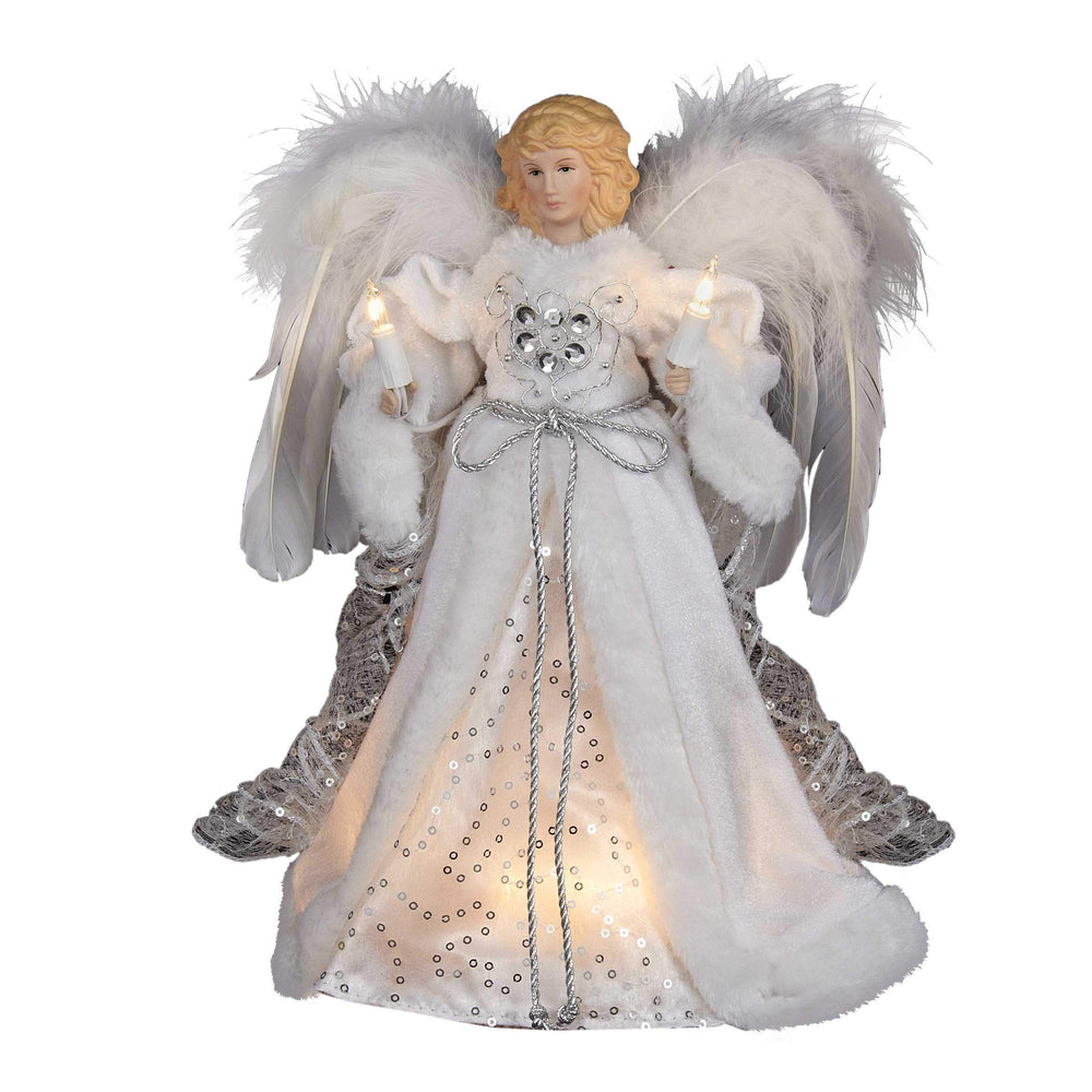 12-inch Ul 10-Light White and Silver Angel Treetop Multi Color Polyester - Diamond Home USA