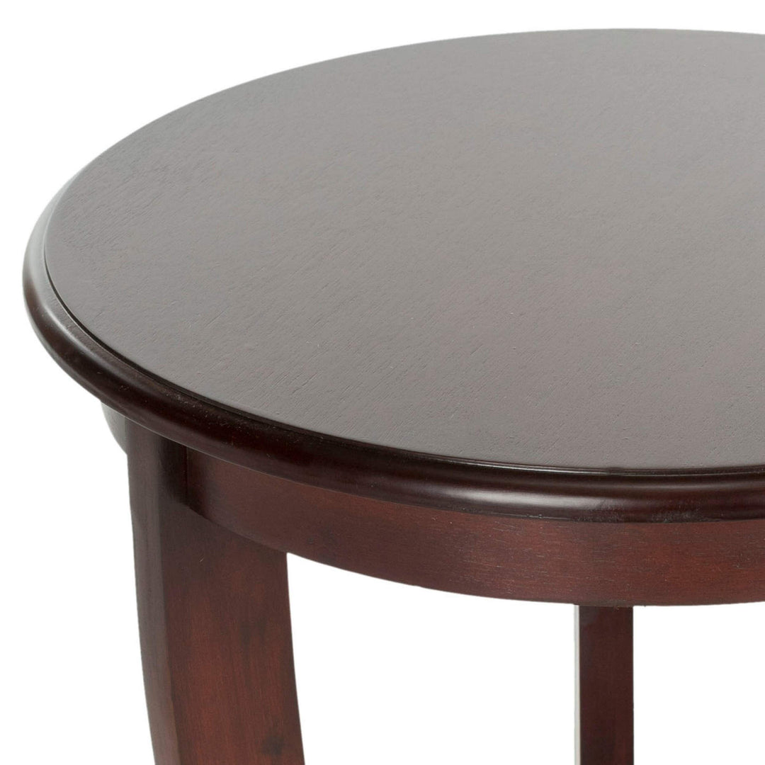 Dark Cherry Pedestal Side Table Red Traditional Transitional Round Leather - Diamond Home USA