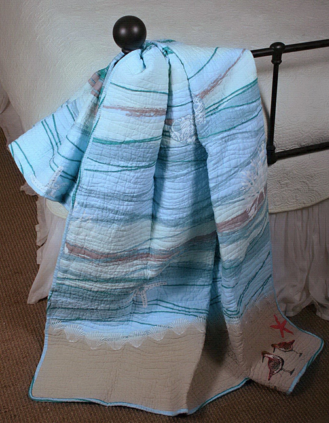 Coastal Seaside Cottage Quilt Lap Throw anket Sea Shell Print Pattern Ocean