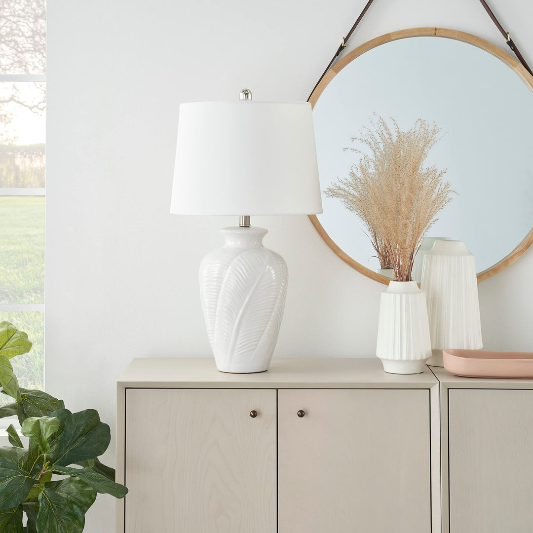 26" White Textured Ceramic Urn Table Lamp Bohemian Eclectic Nautical Coastal - Diamond Home USA