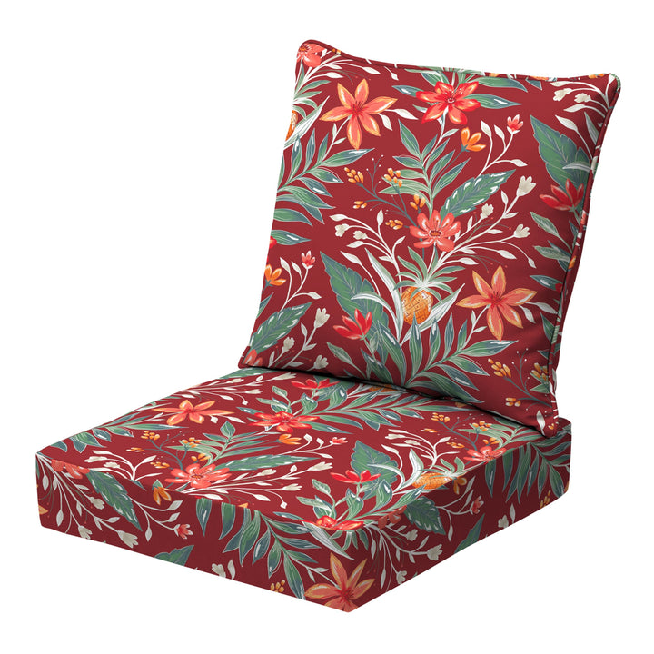 Arden Selections earthFIBER Outdoor Deep Seat Cushion Set 24 x 24 Water Luau Red Tropical Floral
