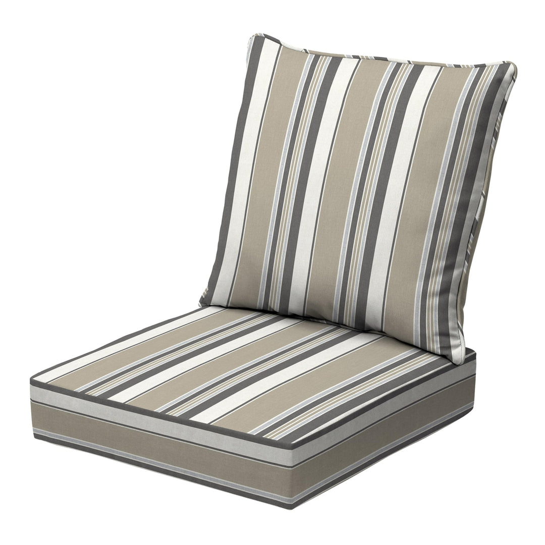 Arden Selections earthFIBER Outdoor Deep Seat Cushion Set 24 x 24 Water Taupe Grey Boardwalk Stripe