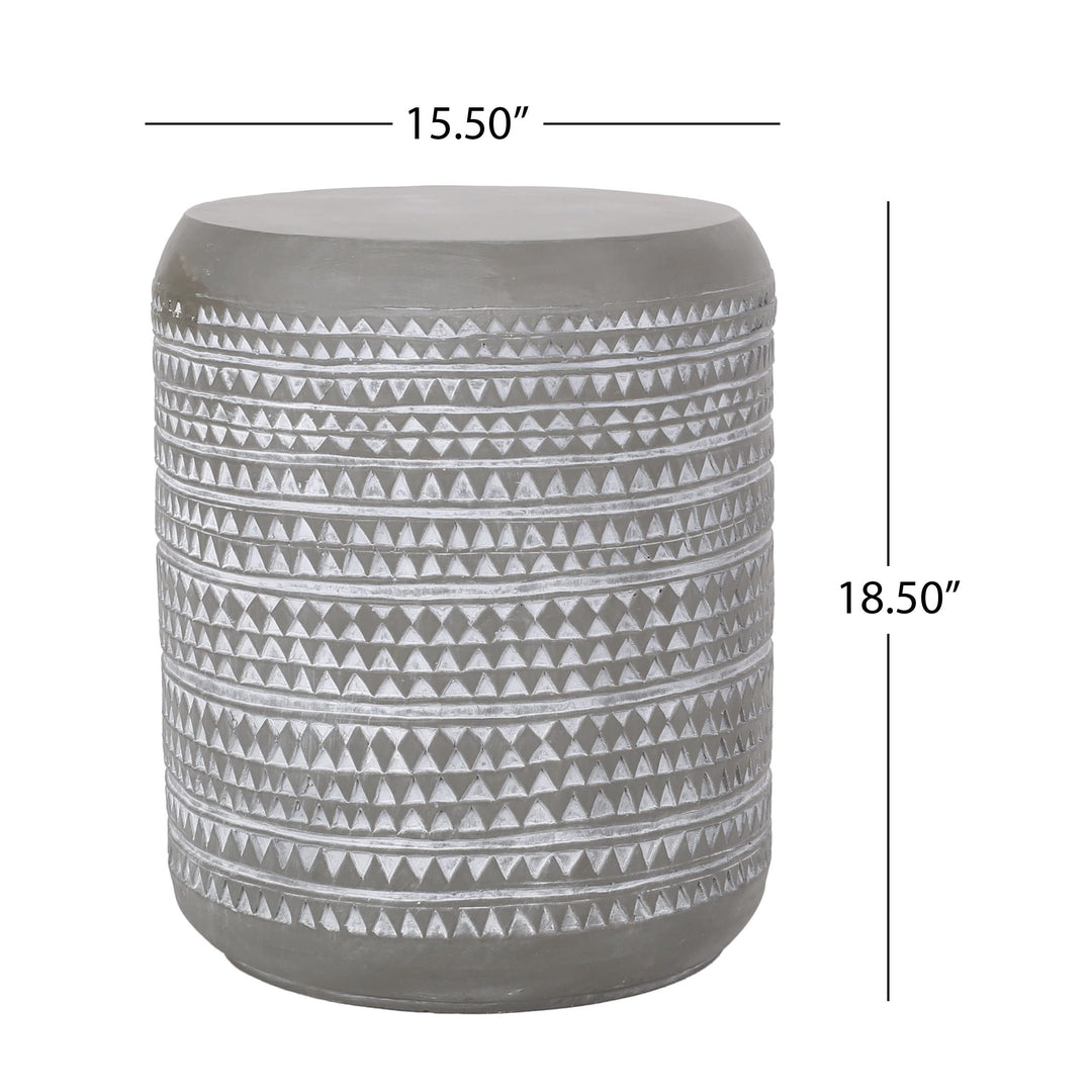 Outdoor Lightweight Concrete Side Table Grey Bohemian Eclectic Round Water - Diamond Home USA