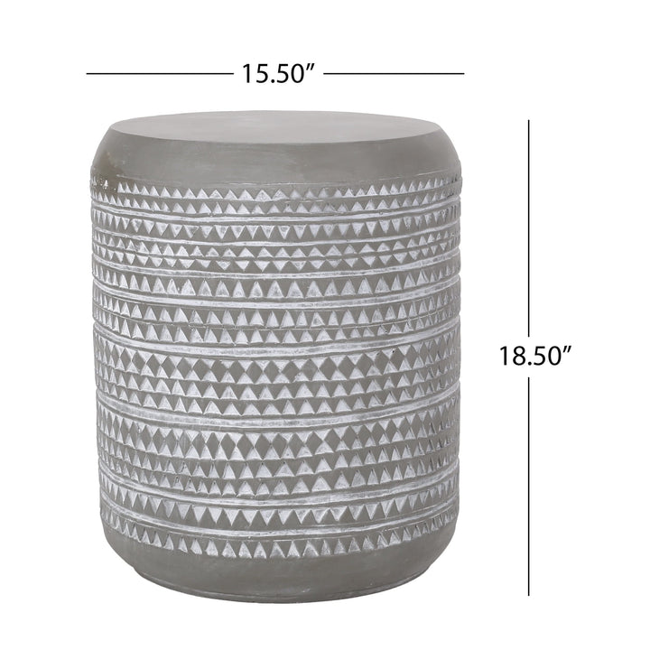 Outdoor Lightweight Concrete Side Table Grey Bohemian Eclectic Round Water - Diamond Home USA