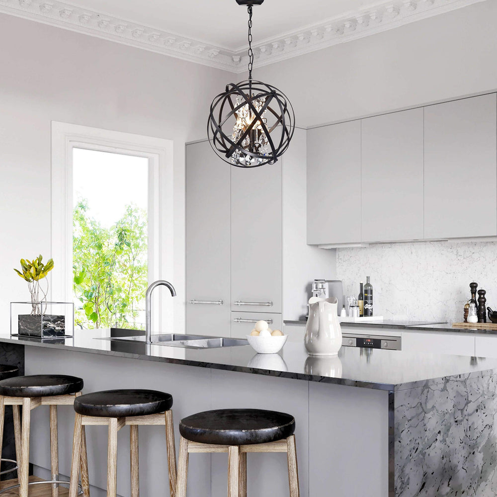 The Lighting Store Benita Antique Black 4-Light Metal Globe Crystal Chandelier - Diamond Home USA