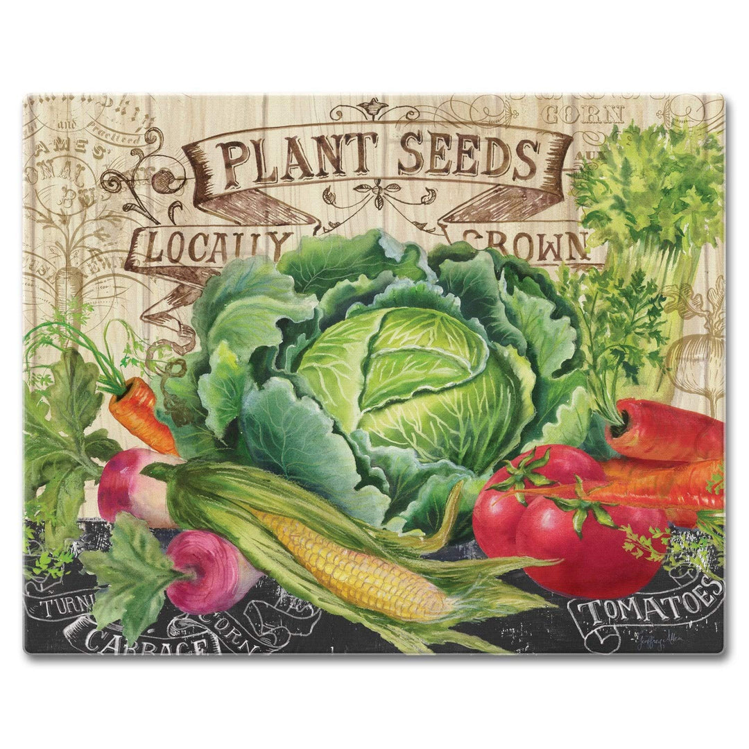 Glass Cutting Board/Saver 12"x15" Our Farm Multi Color Rectangle