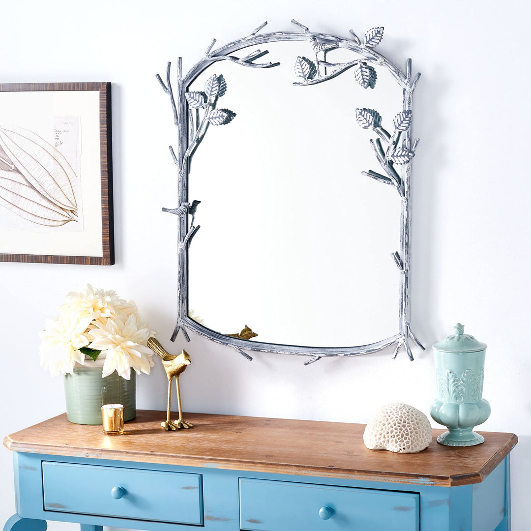 30-inch Silver Mirror 24" W X 1.5" D 30.3" H Modern Contemporary Hooks Included