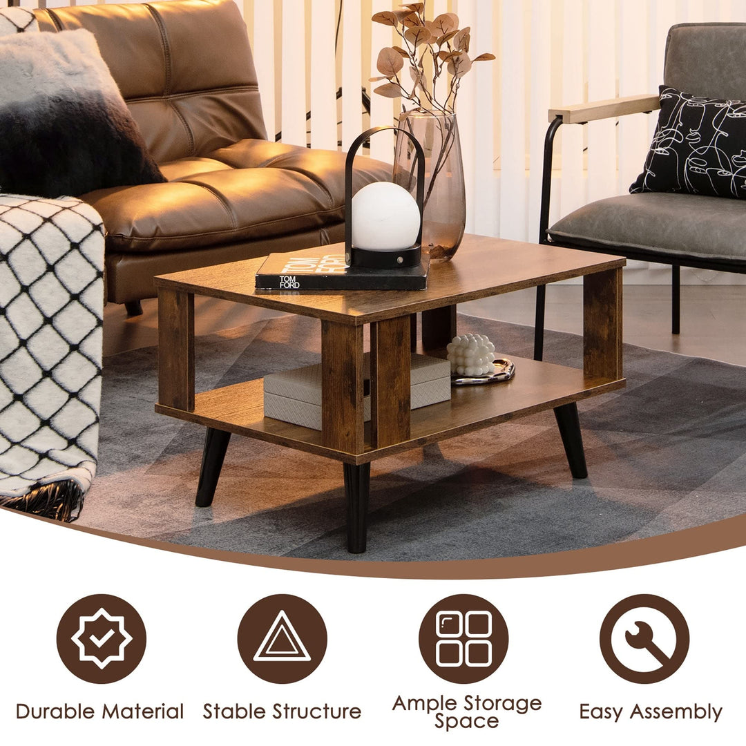 Wood Rectangle Coffee Table 2 Tier Tea with Open Storage Shelf Brown Modern - Diamond Home USA
