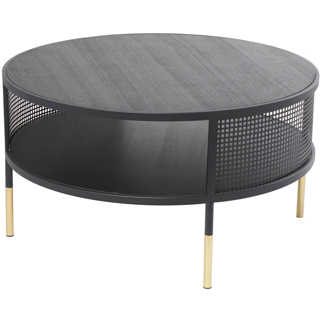 Black Metal Open Grid Frame 1 Shelf Coffee Table with Gold Legs Modern - Diamond Home USA
